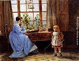 George Goodwin Kilburne Canvas Paintings - A Mother And Child In An Interior